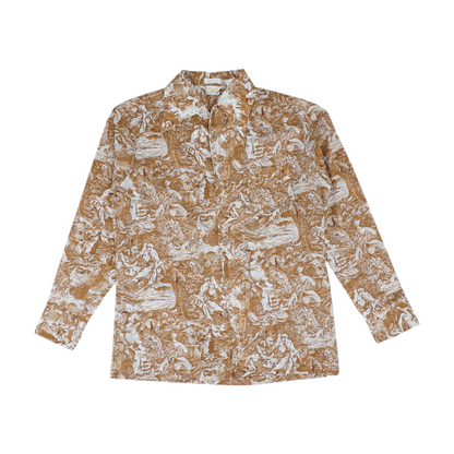 Vintage Brown Graphic Long Sleeve Button Down