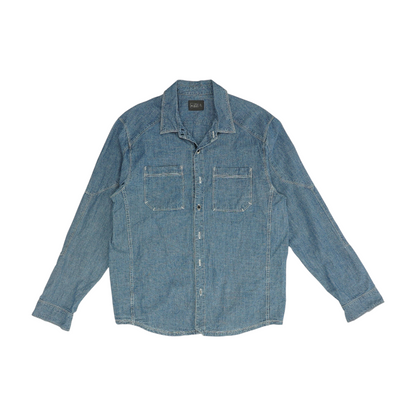 Blue Solid Long Sleeve Button Down
