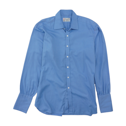 Vintage Blue Herringbone Long Sleeve Button Down
