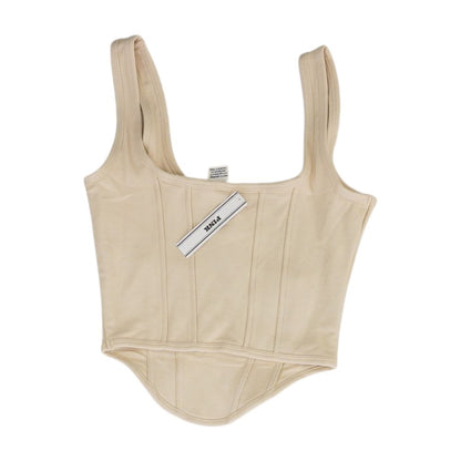Beige Solid Cropped T-Shirt