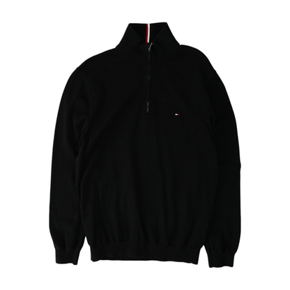 Black Solid 1/4 Zip Sweater