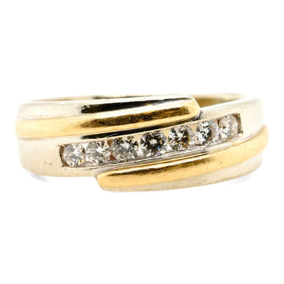 14K Two Tone Gold Bypass Style Channel Set Round Diamond Band