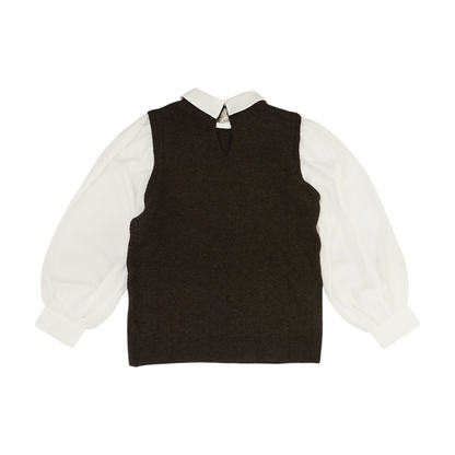 Brown Color Block Pullover Sweater