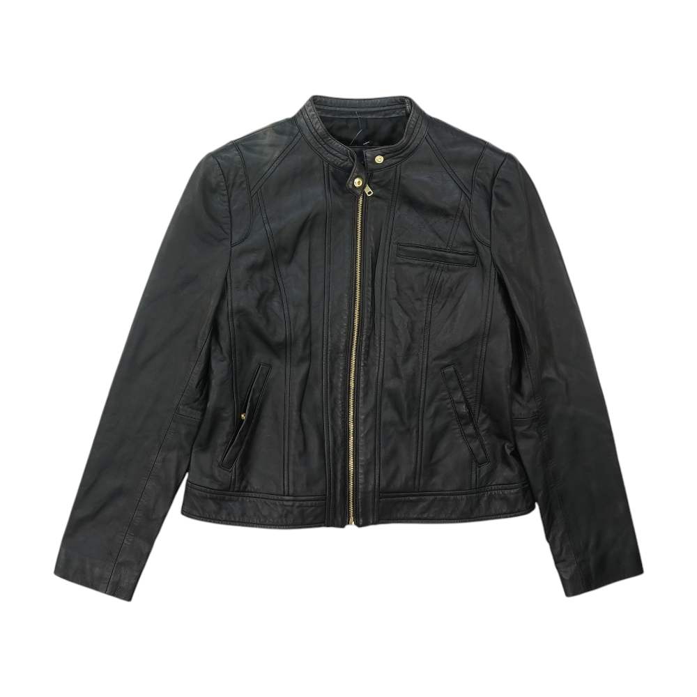 Black Solid Leather Jacket