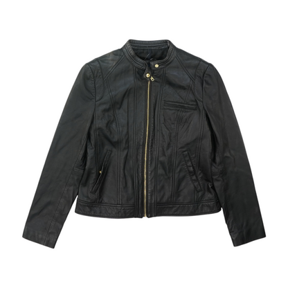 Black Solid Leather Jacket