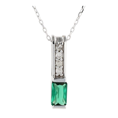 10K White Gold Synthetic Emerald Pendant Necklace