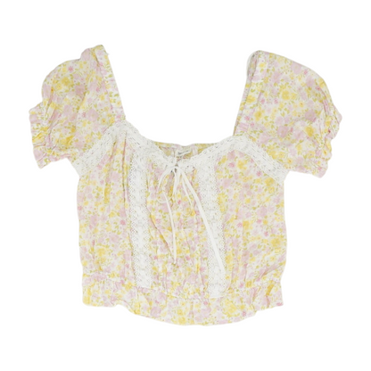 White Floral Cropped Blouse