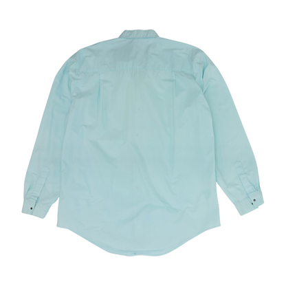Blue Solid Long Sleeve Button Down
