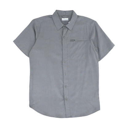 Gray Solid Short Sleeve Button Down