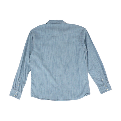 Blue Solid Long Sleeve Button Down