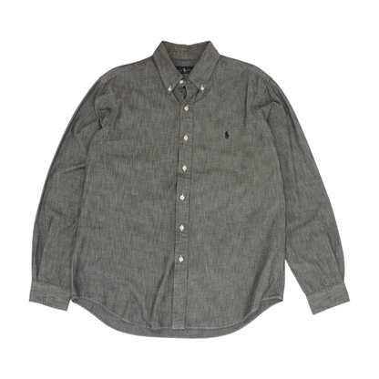 Gray Solid Long Sleeve Button Down