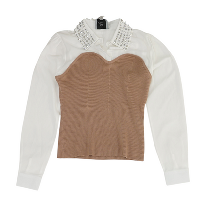 White Color Block Blouse