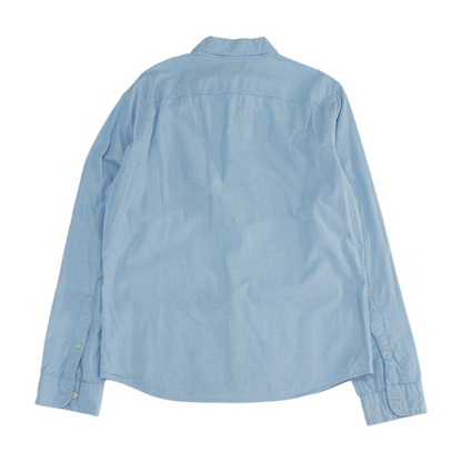 Blue Solid Long Sleeve Button Down