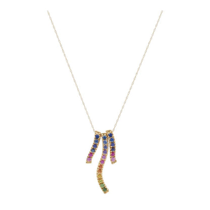 14K Gold Multi Colored Gemstone Three Piece Wavy Drop Pendant Necklace