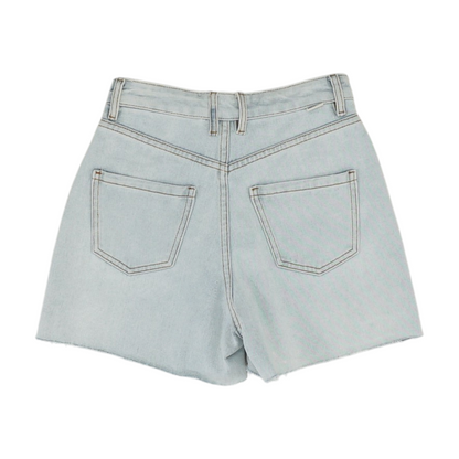 Blue Solid Denim Shorts