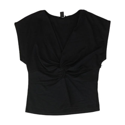 Black Solid Short Sleeve Blouse