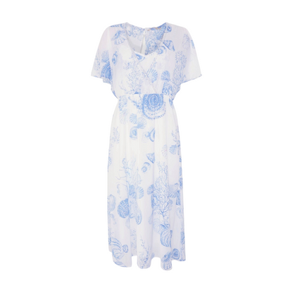 White Petite Print Midi Dress
