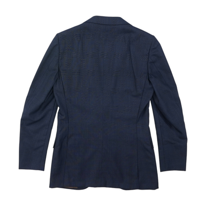 Navy Long Plaid Sport Coat