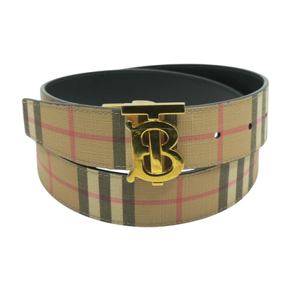 Reversible Check TB Monogram Belt in Archive Beige Check/Smooth Black Leather
