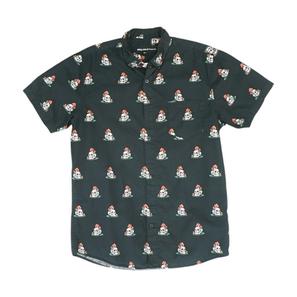 Black Graphic Short Sleeve Button Down