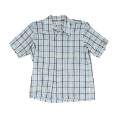 Vintage Blue Plaid Short Sleeve Button Down