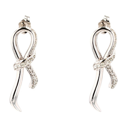 14K White Gold Diamond Accented Ribbon Drop Earrings