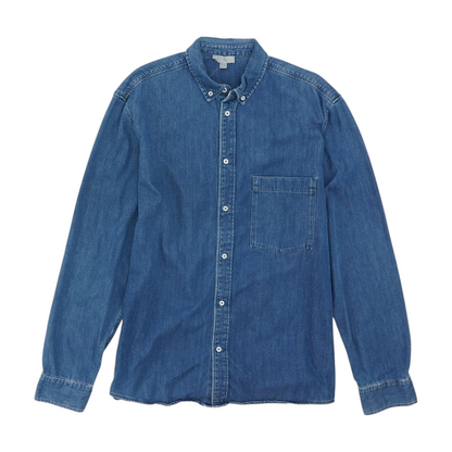 Blue Solid Long Sleeve Button Down