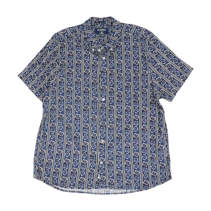 Navy Print Short Sleeve Button Down
