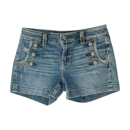 Blue Solid Denim Shorts