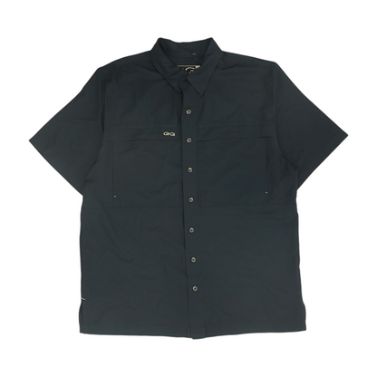 Black Solid Short Sleeve Button Down