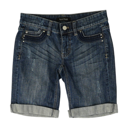 Blue Solid Denim Shorts