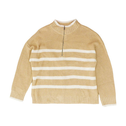 Tan Striped 1/4 Zip Sweater