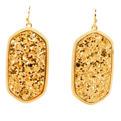 Gold Tone Hexagon Gold Glitter Drop Earrings