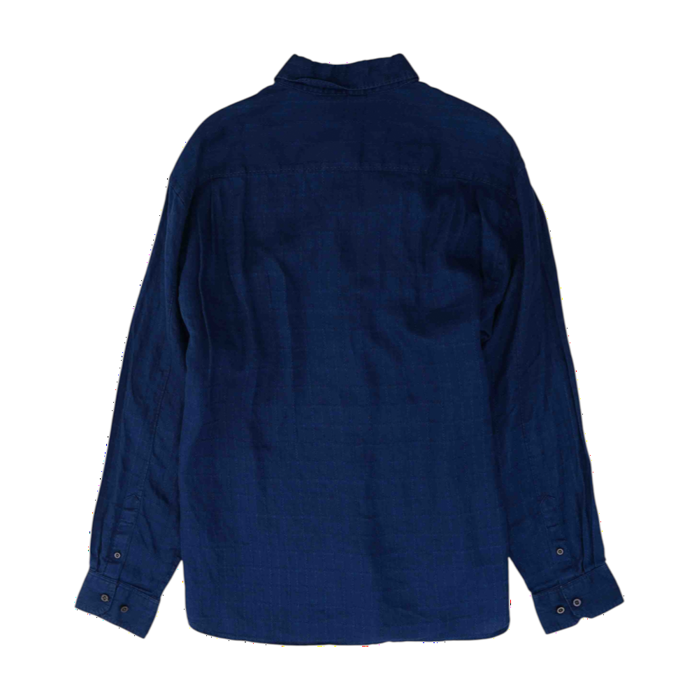 Blue Solid Long Sleeve Button Down