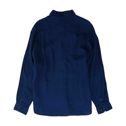 Blue Solid Long Sleeve Button Down