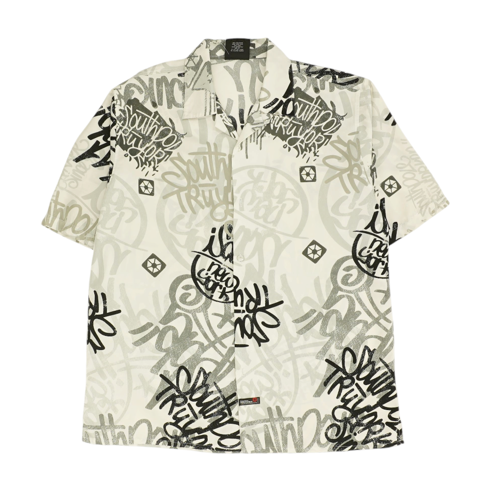 Gray Graphic Short Sleeve Button Down