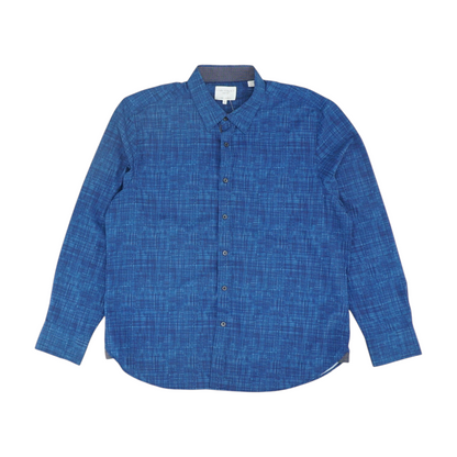 Blue Solid Long Sleeve Button Down