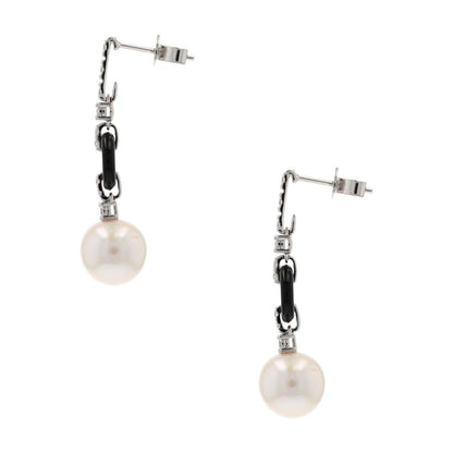 14K White Gold Cultured Pearl, Onyx Ring, And Diamond Accents Drop Earrings