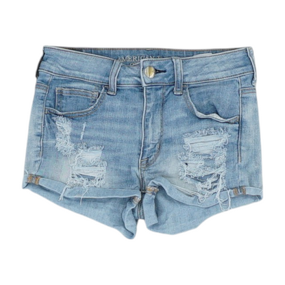 Blue Solid Denim Shorts