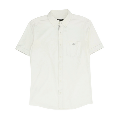 White Solid Short Sleeve Button Down
