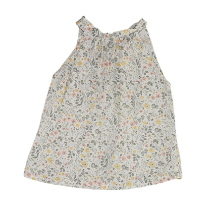 White Floral Sleeveless Blouse