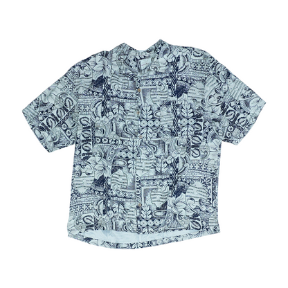 Beige Print Short Sleeve Button Down