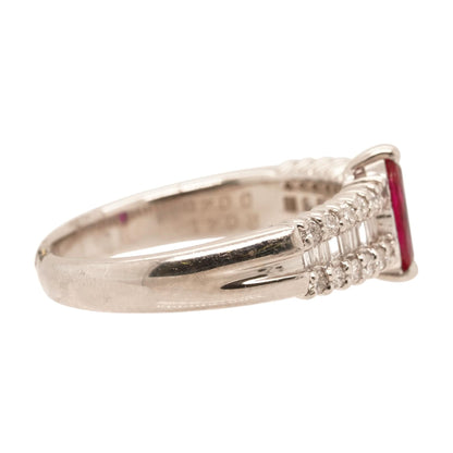 Platinum Marquise Cut Ruby With Diamond Accents Band
