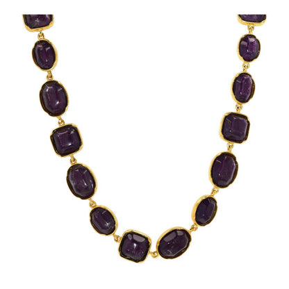 24K Gold Plated Natural Rock Crystal Cabochon Link Necklace