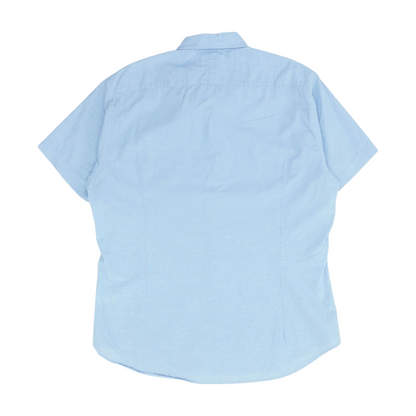 Blue Solid Short Sleeve Button Down