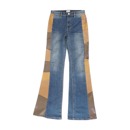 Blue Color Block Wide Leg Jeans