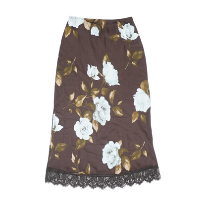 Brown Floral Midi Skirt