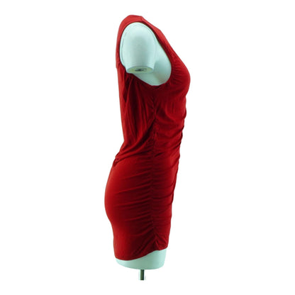 Red Solid Midi Dress