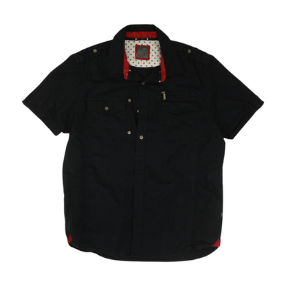 Black Solid Short Sleeve Button Down