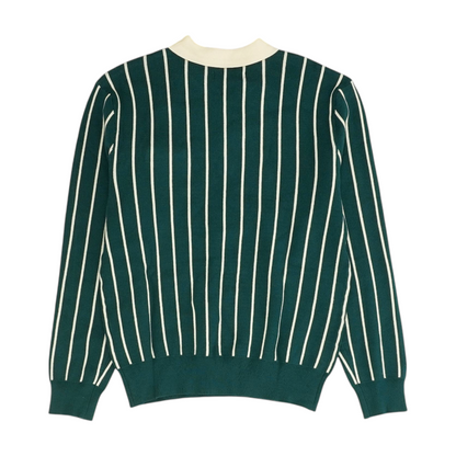 Teal Striped Long Sleeve Polo